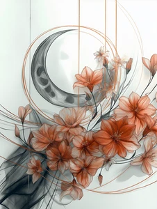 Canvas Art Orange Flowers Grey Moon Illustration Wall Picture Poster Print - Picture 1 of 22