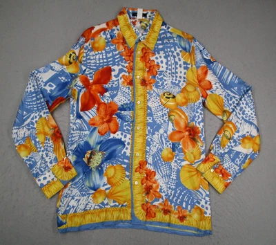 Vintage Versace Shirt Mens 54 IT Multicolor Silk Floral Seashell Made Italy 90s - Image 1 of 4