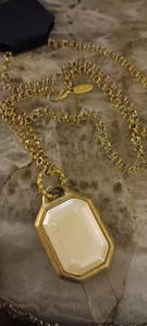 Gold Tone Long Nwcklace With White Pendant. Signed - Bild 1 von 10