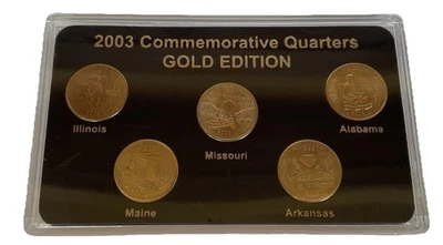 2003 Philadelphia Mint 50 State Commemorative Quarters Set 5 Coins Gold Edition - Image 1 of 2