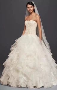 Oleg Cassini Organza Ruffle Skirt Wedding CWG568 Ivory/Champagne size 12 - Picture 1 of 5