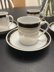 8 piece set Crown Porcelain Prestige Set of 4 Black Gold Espresso cups & Saucers - Picture 1 of 6