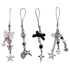 4Pcs Cute Bowknot Star Phone Charm Straps Keys Pendants Y2K Bag Decoration - Zdjęcie 1 z 8
