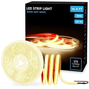 Luxrite LED Strip Lights 16.4FT, 3000K, 8mm, 270 Lumens/FT, Cut to Length, 3W/FT - Picture 1 of 7