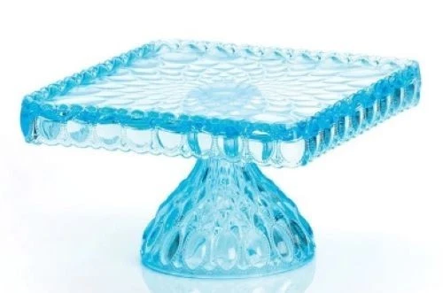 Plato de Pastel Bandeja de Pastelería Soporte para Panaderos - Elizabeth Square Aqua Blue Glass Mosser Foto 1 de 1