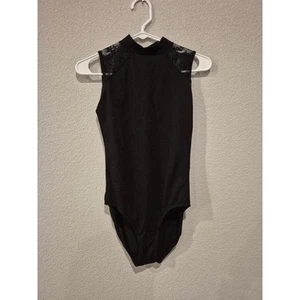 Little Girls Lace Shoulder Mock Neck Ballet Dance Leotard Black Large NWOT - Picture 1 of 5