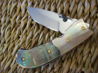 CUSTOM THAILAND KNIFE / BLACK MOTHER OF PEARL / PENGUIN WING OYSTER / NEW 2017 - Image 1 of 4