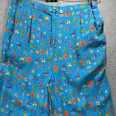 David Brooks Pants Womens L Blue with Dragonflies Butterflies Flowers - Image 1 of 4