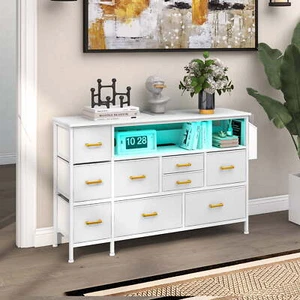 55'' TV Stand Dressers For Bedroom With 9 Drawers Power Outlets And LED Lights - Picture 1 of 6