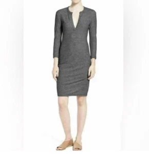 James Perse Damen Gr. 2/M grau gerafft figurbetont Strickkleid Baumwoll-Wollmischung - Bild 1 von 8