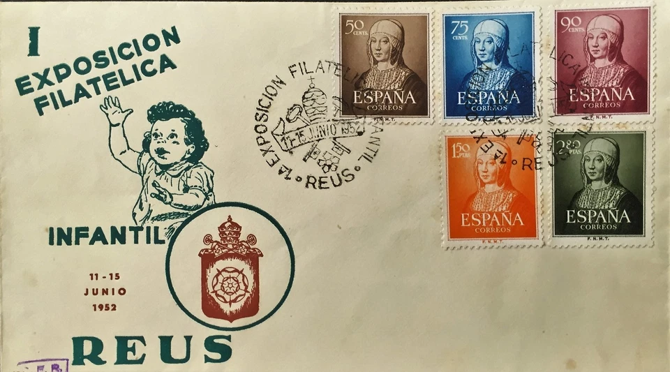 ESPAÑA 1952 SOBRE EXPOSICION FILATELICA INFANTIL REUS, EL DE LA FOTO - Imagen 1 de 1