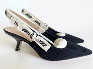 CHRISTIAN DIOR J'ADIOR FABRIC & RIBBON BLACK NOIR SHOES SLINGBACK LOW HEEL 39.5 - Picture 1 of 11