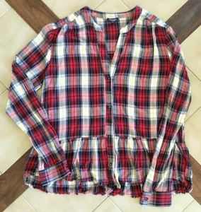 ESPLÉNDIDA Camisa de Rayón con Botones a Cuadros Roja/Blanca con Volantes Dobladillo Alto-Lo (M) - Imagen 1 de 6