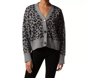 NUEVO MONROW Cárdigan de Leopardo de Gran Tamaño en Gris Jaspeado Talla Pequeña - Imagen 1 de 11