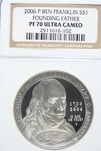 2006 P Ben Franklin Founding Father Silver Dollar Commemorative NGC PF70 UC - Picture 1 of 2