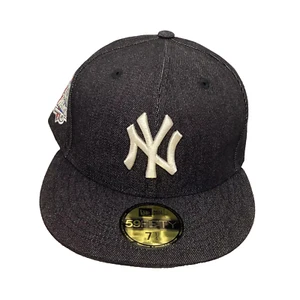 New York Yankees Denim Hat Baseball New Era 59FIFTY Black Cap Size 7 1999 WS - Picture 1 of 3