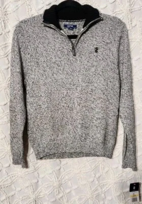 Izod Boys Quarter Zip Sweater Sz M 10 / 12 Black Ivory Preppy Schoolboy Speckled - Image 1 of 4