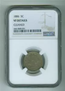 U.S. 1886 LIBERTY HEAD "V" NICKEL NGC VF DETAILS CLEANED KEY DATE - Picture 1 of 2