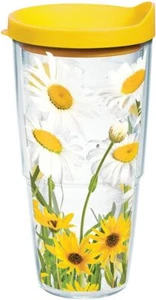 New Tervis Daisy Yellow Lid 24oz TERVIS Tumbler Cup & Lid Summer White Daisies - Picture 1 of 2