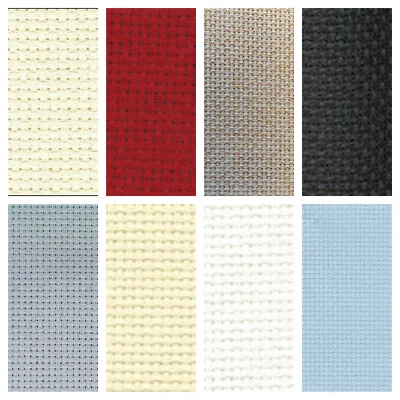 14ct DMC AIDA FABRIC~WHITE, BLACK, RED, GREY, BLUE, CREAM, GOLD + MORE. FREE P&P