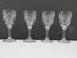 Bamboo Etched Cut Cordials 3 5/8" Set of 4 - Picture 1 of 10