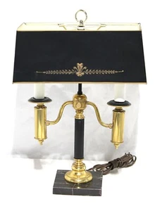 Vintage brass and tole metal bouillotte lamp, marble base - Picture 1 of 8