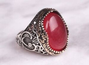 Solid 925 Sterling Silver Natural Red Carnelian Gemstone Huge Mens  Ring Jewelry