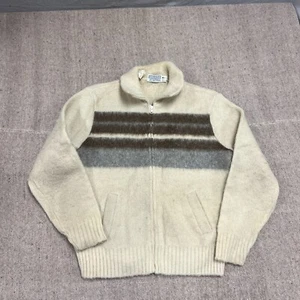 Vintage Sears Sweater Mens Large White 1970s Zip Up Deadstock - Picture 1 of 10