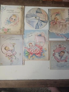 18 Vintage Welcome New Baby Girl card lot Mix 1950s pink Congratulations used - Picture 1 of 3