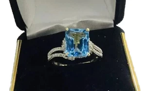 Anillo de piedras preciosas de topacio azul de oro de 14k talla 7 - Imagen 1 de 3