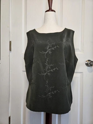 Koret Embroidered Green Top Floral Vintage 90s Sz 16 cottagecore whimsigoth  - Image 1 of 4