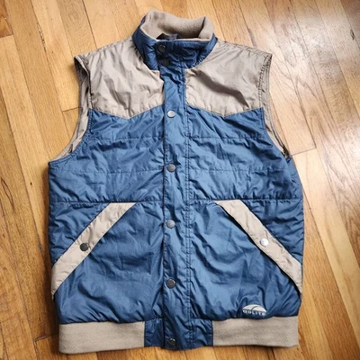 Golite Puffer Insulated Vest Colorblock Blue Tan Retro Western Style Mens Medium - Image 1 of 4
