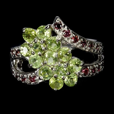 925 Sterling Silver Ring Round Peridot Rhodolite Natural Gemstone Jewelry Size 7 - Image 1 of 4