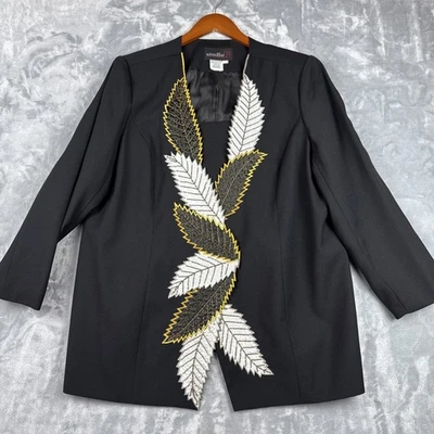 Blazer Chaqueta Negra Vintage Negro Bordado Hoja Dorado Blanco Años 80 24W Foto 1 de 4