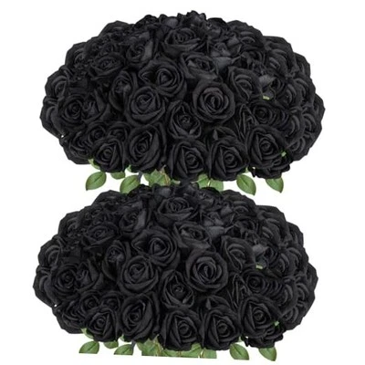  Artificial Roses Bulk Silk Rose with Stem, 52pcs Fake Flowers Decoration Black - Image 1 of 4