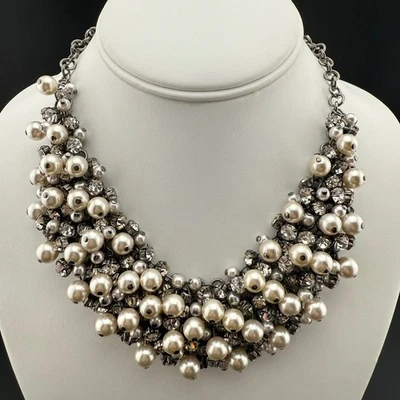 Premier Designs Rhinestone Faux Pearl Statement Necklace Choker Glamorous - Image 1 of 4