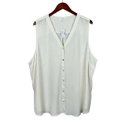 Nueva Blusa Maurices Sin Mangas Crema Botón Frontal Semi Transparente Para Mujer 3X Foto 1 de 4