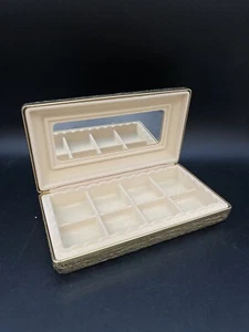 MCM Mele Style Velvet Ring Jewelry Box Case Mirror Textured Gold Fabric - Picture 1 of 10