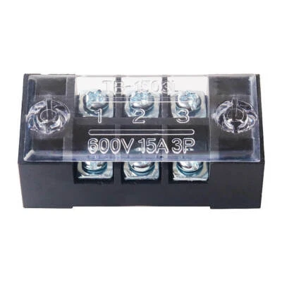 5pcs 600V 15A Terminal Block Dual Row 3-Position Screw Barrier Strip with Cover - Image 1 of 4