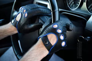 Herren Fahrlederhandschuhe schwarz blau von Hungant - Bild 1 von 3