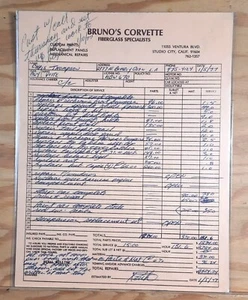 Vintage Brunos Corvette Chris Thompson Kundeninformationsblatt Reparaturbeleg - Bild 1 von 1
