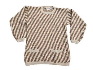 VTG Alpaca Geoffrey Beene Tan / Cream Striped Sweater Size M - Picture 1 of 12