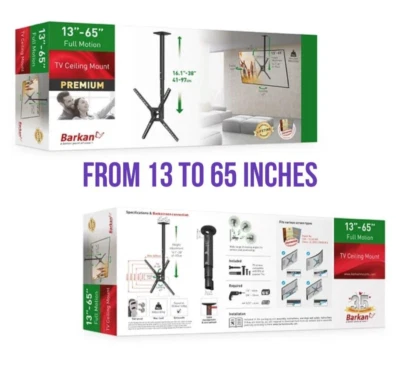 Suporte de teto para TV Barkan 29" - 65", movimento total - ajuste de altura, rotação e inclinação - Imagem 1 de 3