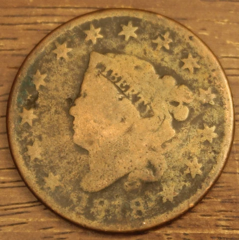 1818 Large Cent Good Detail Ugly Bent Damaged..............Lot 7567 Cover