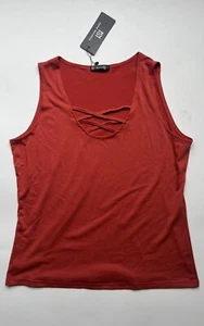 Sarin Mathews Womens Orange Tank Top Sleeveless Shirt Criss Cross Size XL NWT - Picture 1 of 8