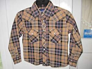 BOY'S  WRANGLER BROWN/BLACK PLAID WESTERN SHIRT - PEARL SNAPS-YOKE - S (5-6) - Picture 1 of 6