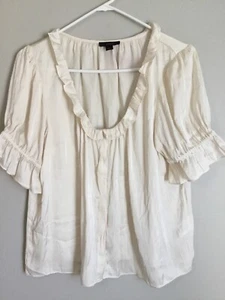 J.crew Women’s Sheer Low Cut Blouse 3/4 Sleeve Ruffles - Picture 1 of 6