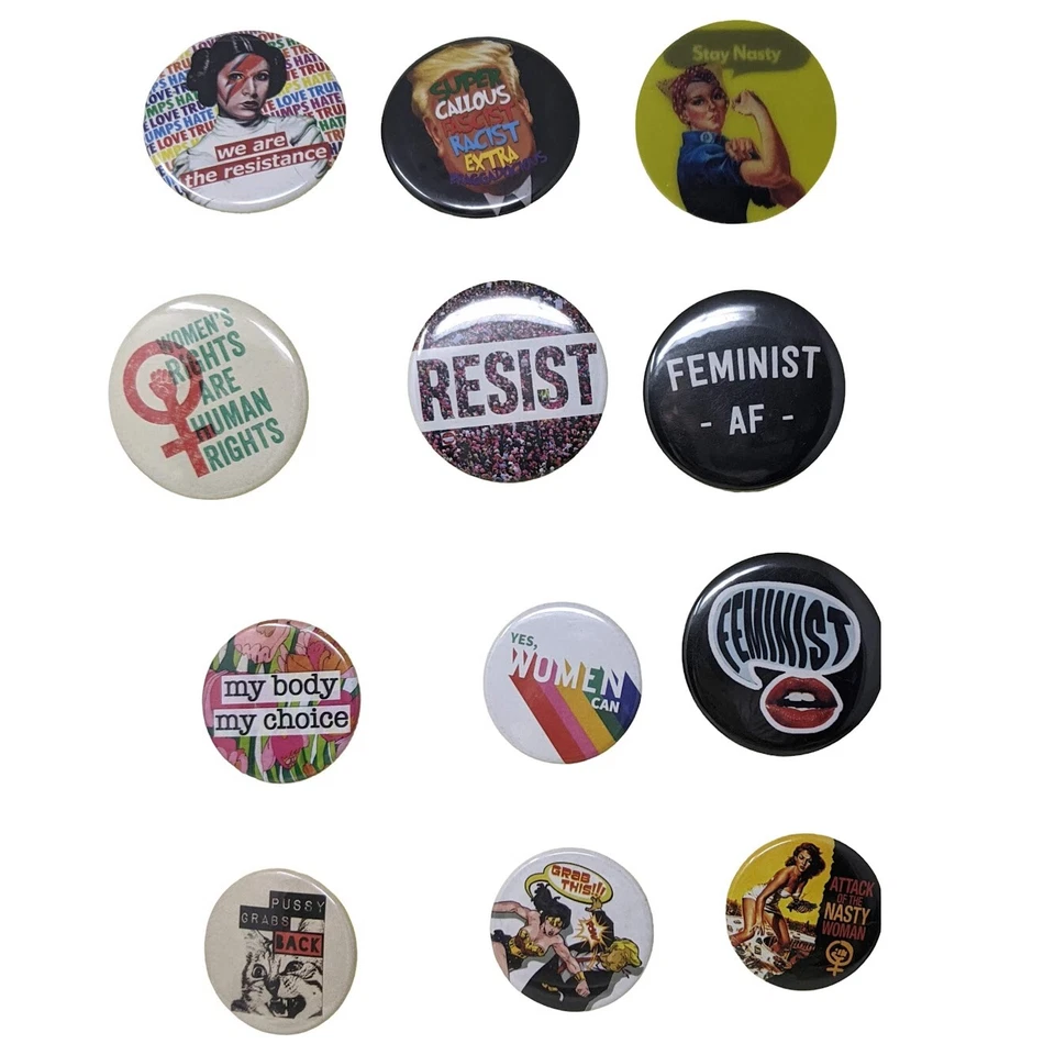 12 prendedores surtidos de marzo anti-Trump 2017 para mujer vendidos individualmente Foto 1 de 1