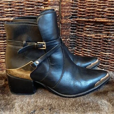 Rachel Zoe Boots Women's 6 Black Prestyn Leather Western Ankle  Booties Rodeo - Image 1 of 4