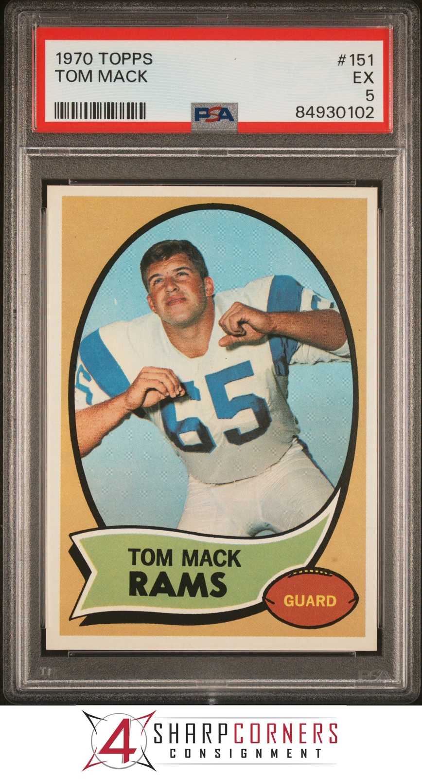 1970 TOPPS #151 TOM MACK RC RAMS HOF PSA 5 F3898045-102